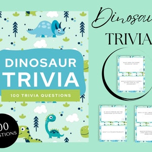 Set di carte Trivia sui dinosauri, Gioco Trivia stampabile, Notte delle curiosità, Gioco di domande per bambini, Divertente regalo educativo Dino, Download istantaneo PDF