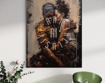 Embrace of Love: African American Couple Wall Art - Modern Canvas Print in different Sizes - Intimate Home Decor