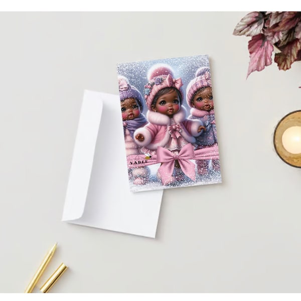 Season’s Greetings: Festive Christmas Cards Featuring African American Snow Babies - Unique Holiday Greetings with Black Girl Illustrations