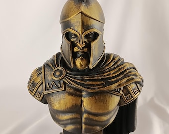Spartan Warrior Bust Statue, Greek Hoplite Helmet Decor, 3D