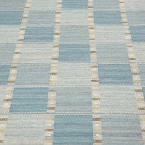 Swedish Marianne Richter Inspired kilim rug Blue Flat Weave Rug 8x10 | Handwoven Wool Kilim | Modern Checkered Area Carpet | Geometric Rugs