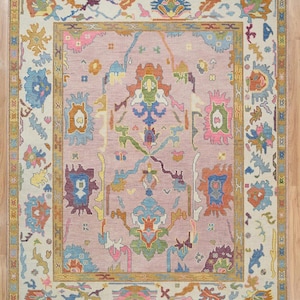 Hand Knotted Pink Oushak Rug | Turkish Wool Area Rug | Vintage Style Oriental Carpet | Boho Living Room Rug | Custom Size Available