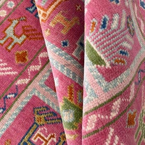 5x7 6x9 8x10 9x12 Pink Oushak Rug | Handmade Wool Area Carpet | Colorful Turkish Style | Boho Living Room & Bedroom Decor Pink pastel oushak