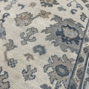 Gray Oushak Rug, Handmade Wool Vintage Turkish Carpet, 8x10 Neutral Area Rug, Soft Distressed Floral Oriental Rug for Living Room Decor 6x9
