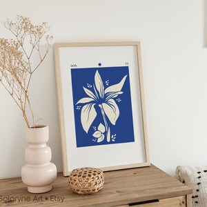 Blue Floral Illustration Print | Blue and White Botanical Print | Modern Floral Print| Printable Flower Illustration | Blue Flower Art Print