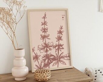 Boho Earth Tone Floral Art, Modern Terracotta Flower Wall Art, Minimal Neutral Botanical Printable, Line Art Wildflower Digital Download