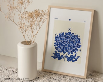 Blue Botanical Art Print | Printable Flower Art | Downloadable Gallery Wall Art Print | Blue Flower Poster | Blue Floral Art | Botany Print
