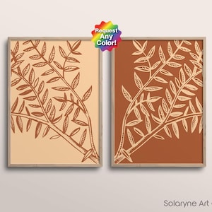 Burnt Orange Set of 2, Warm Tone Flower Prints, Boho Wildflower Printable Art, Abstract Botanical Wall Art, Organic Minimalist Wall Decor