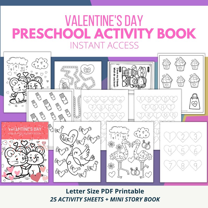 Valentine's Day Preschool Activity Book, Valentines Day Coloring Book ...