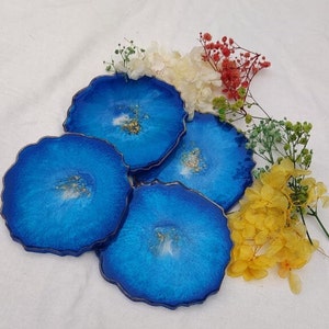Handmade Resin Art Tea Coffee Coaster 4 Pic Blue