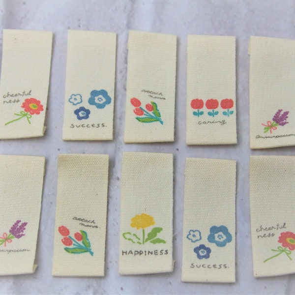 10x Flower Fabric Labels, Clothing Tags, Sew on Garment Label