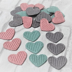 3x Heart Patches Appliques Embellishments for Knitting Sewing Scrapbooking