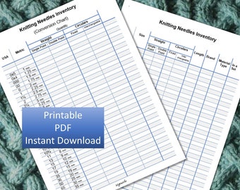 Printable Knitting Needle Inventory Record Sheet Page, For Knitters to Organise Track Needle Inventory, Instant Download