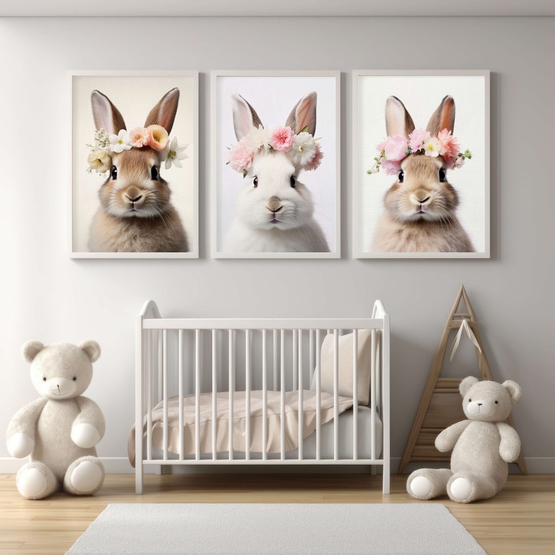 Nursery Wall Art Prints Bunny Poster Set of 3 Printable Art Instant ...