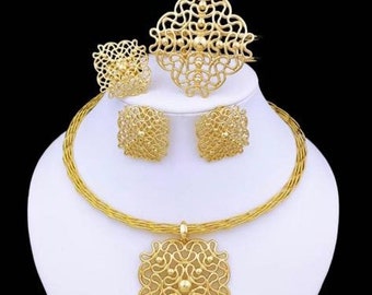Gold plated, Non tarnishing, durable jewelry, jewelry set, bridal jewelry, party jewelry, gold choker