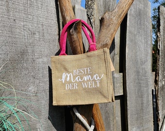 Petit sac en jute "meilleure maman du monde"