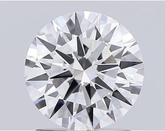 May include: A round, brilliant-cut diamond with numerous facets, reflecting light. The diamond is clear and colorless, with a symmetrical pattern. The image is a close-up, showcasing the diamond's sparkle and clarity. The gemstone is set against a neutral background.