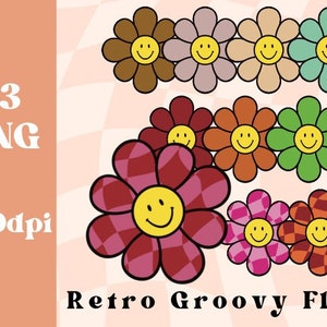 レトロフラワー スマイリーフェイス 90年代チェック チェック柄 花柄 ヒッピー グルーヴィー ボヘミアン 13 PNG パック 1 昇華 Tシャツ マグカップ タンブラー