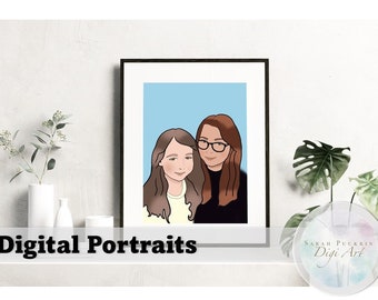 Digital Portrait Benutzerdefinierter Druck Illustration Paar Familie Valentinstag Hochzeit Geschenk