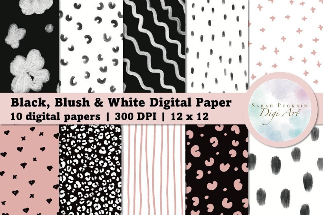 Black Blush Pink and White Digital Paper 10 Designs Leopard Print ...