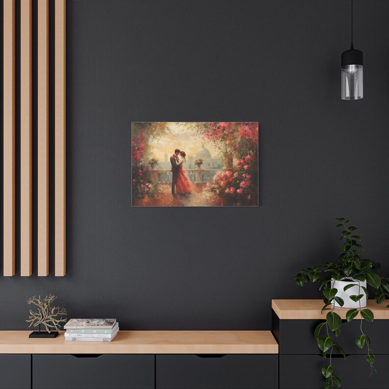 Romantic Couple Canvas Art, Elegant Love Scene Wall Art, Sunset Balcony