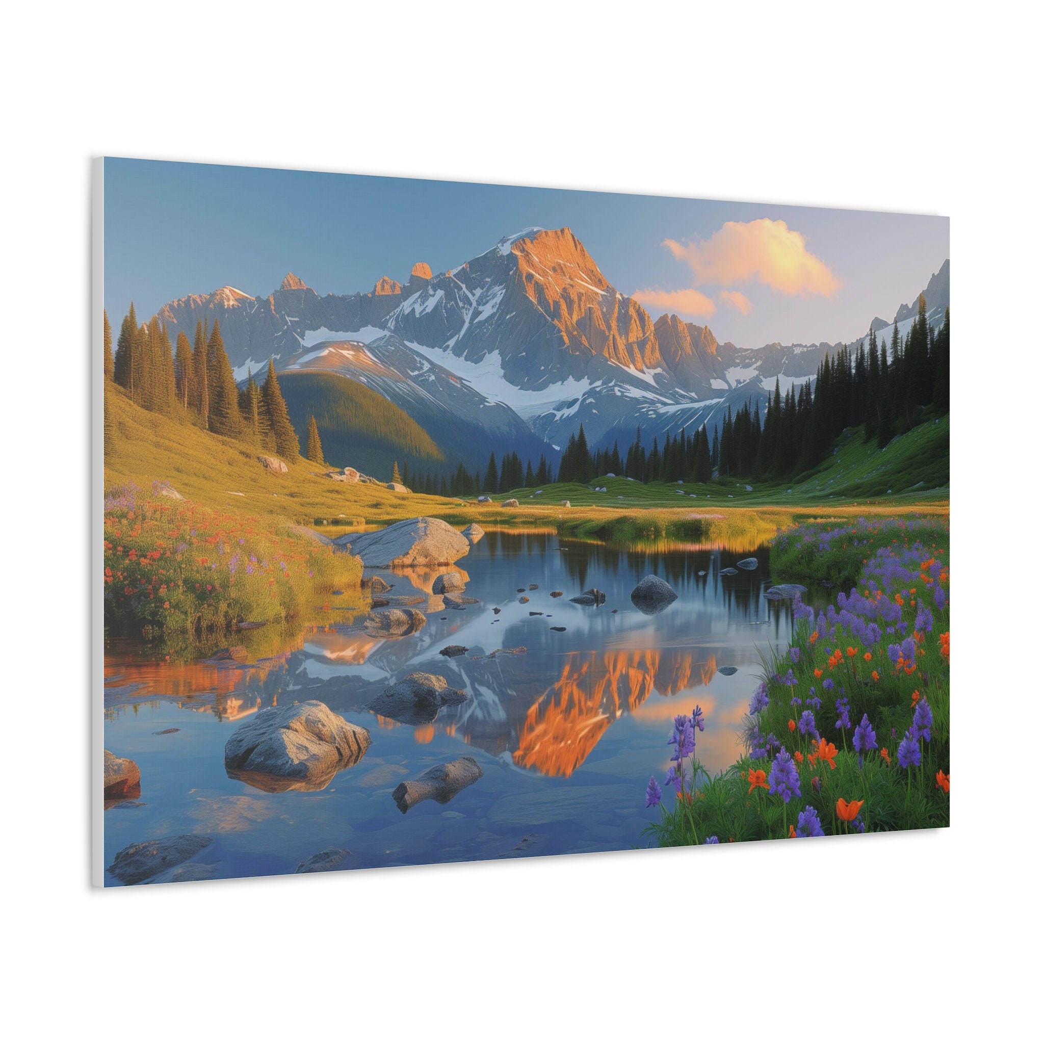 Alpine Sunset Reflections Majestic Mountain Lake Canvas Print, US ...