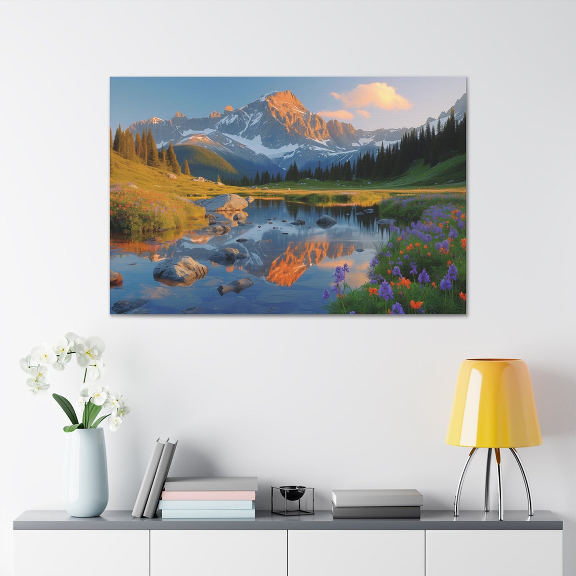 Alpine Sunset Reflections Majestic Mountain Lake Canvas Print, US ...