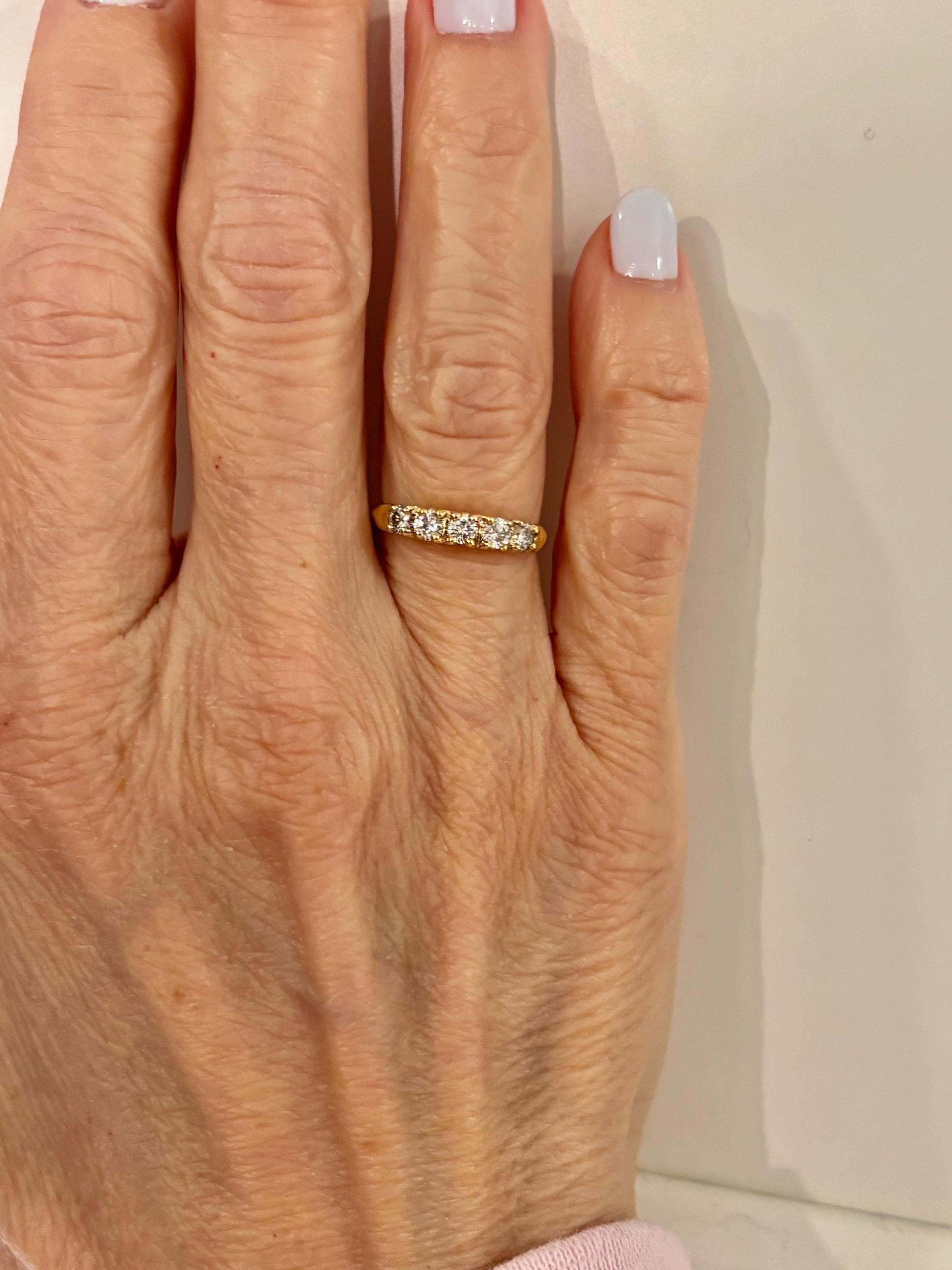 Vintage 14K Yellow Gold Diamond Half Eternity Band Ring, Stackable ...