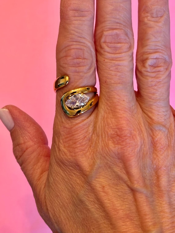 Marquise Gold Wrap Statement Ring PVD Gold Plate - image 2