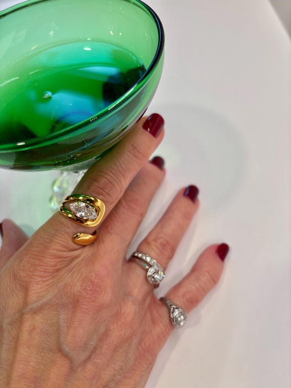 Marquise Gold Wrap Statement Ring PVD Gold Plate - image 3