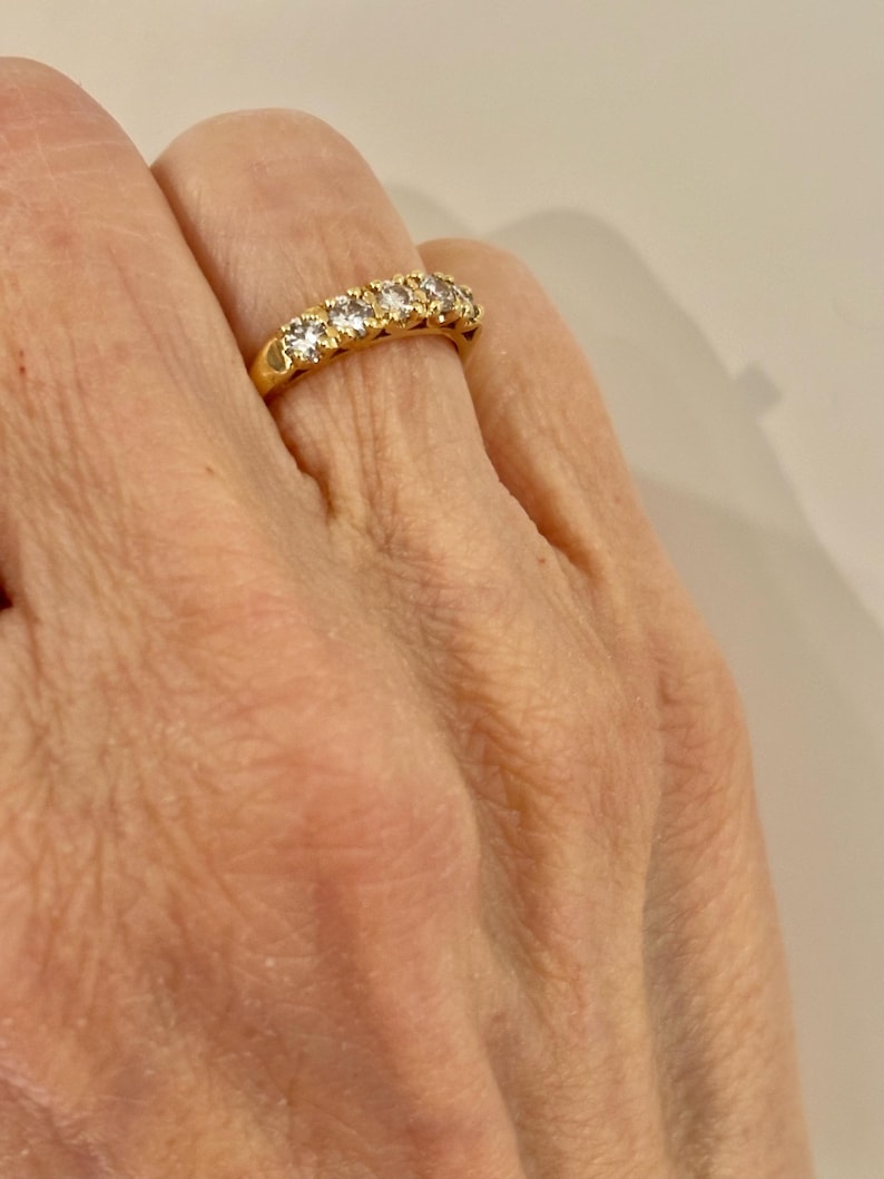 Vintage 14K Yellow Gold Diamond Half Eternity Band Ring, Stackable ...