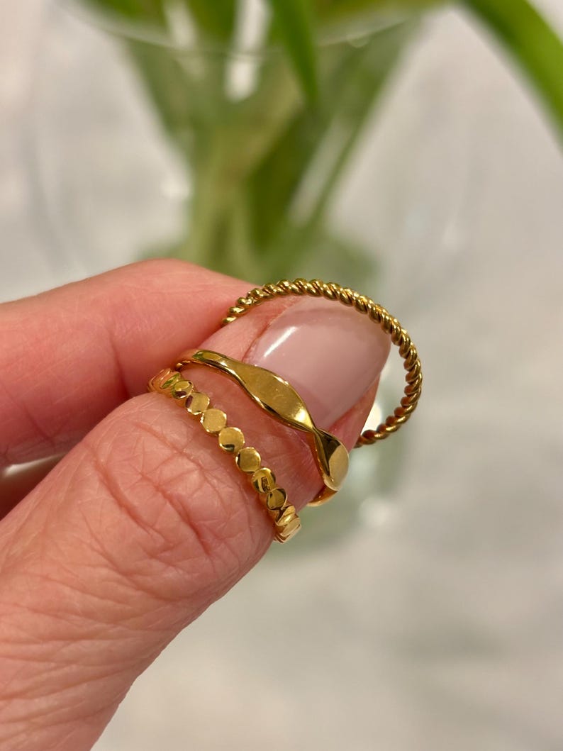 Ring Stack Spacer Golden Trio Stack – 18K Gold Plated Stainless Steel Stackable Spacer ...