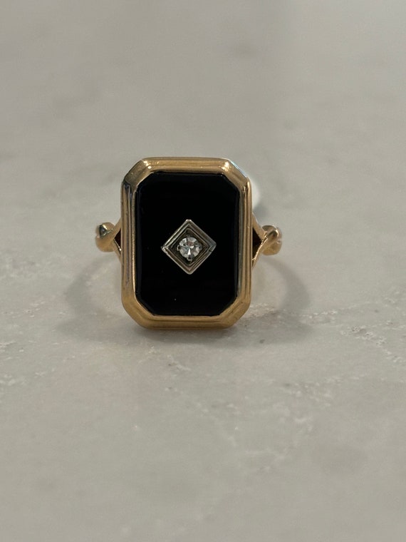 Vintage Black Onyx & Diamond Ring