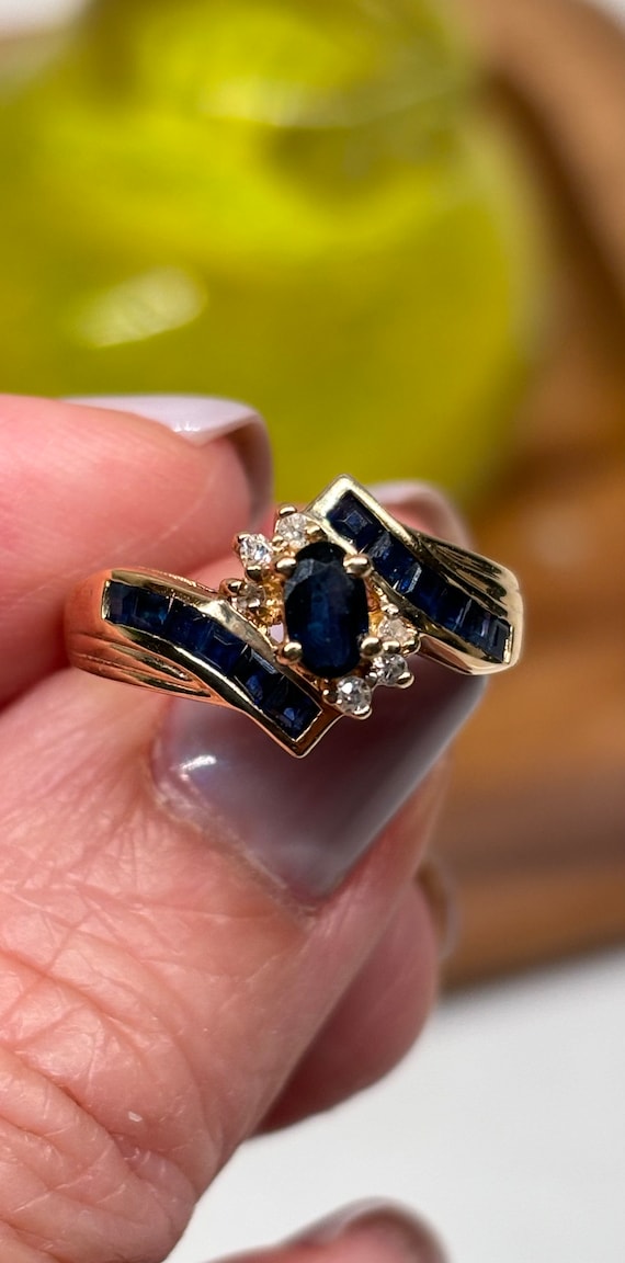 Vintage Sapphire Channel Set Diamond Cluster Ring