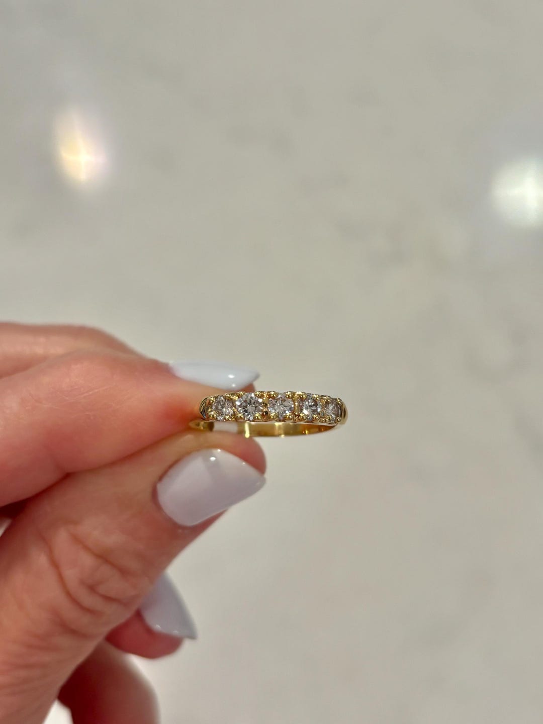 Vintage 14K Yellow Gold Diamond Half Eternity Band Ring, Stackable ...