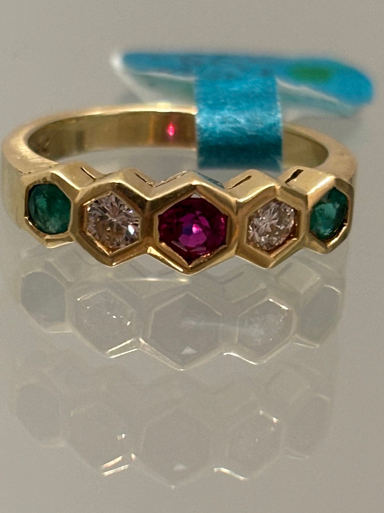 14K YELLOW GOLD DIAMOND RUBY EMERALD SAPPHIRE CABOCHON 6/10