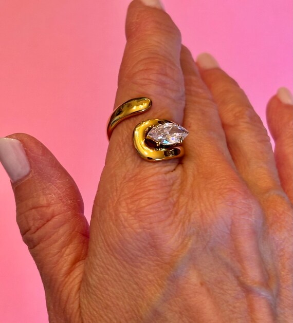 Marquise Gold Wrap Statement Ring PVD Gold Plate - image 9
