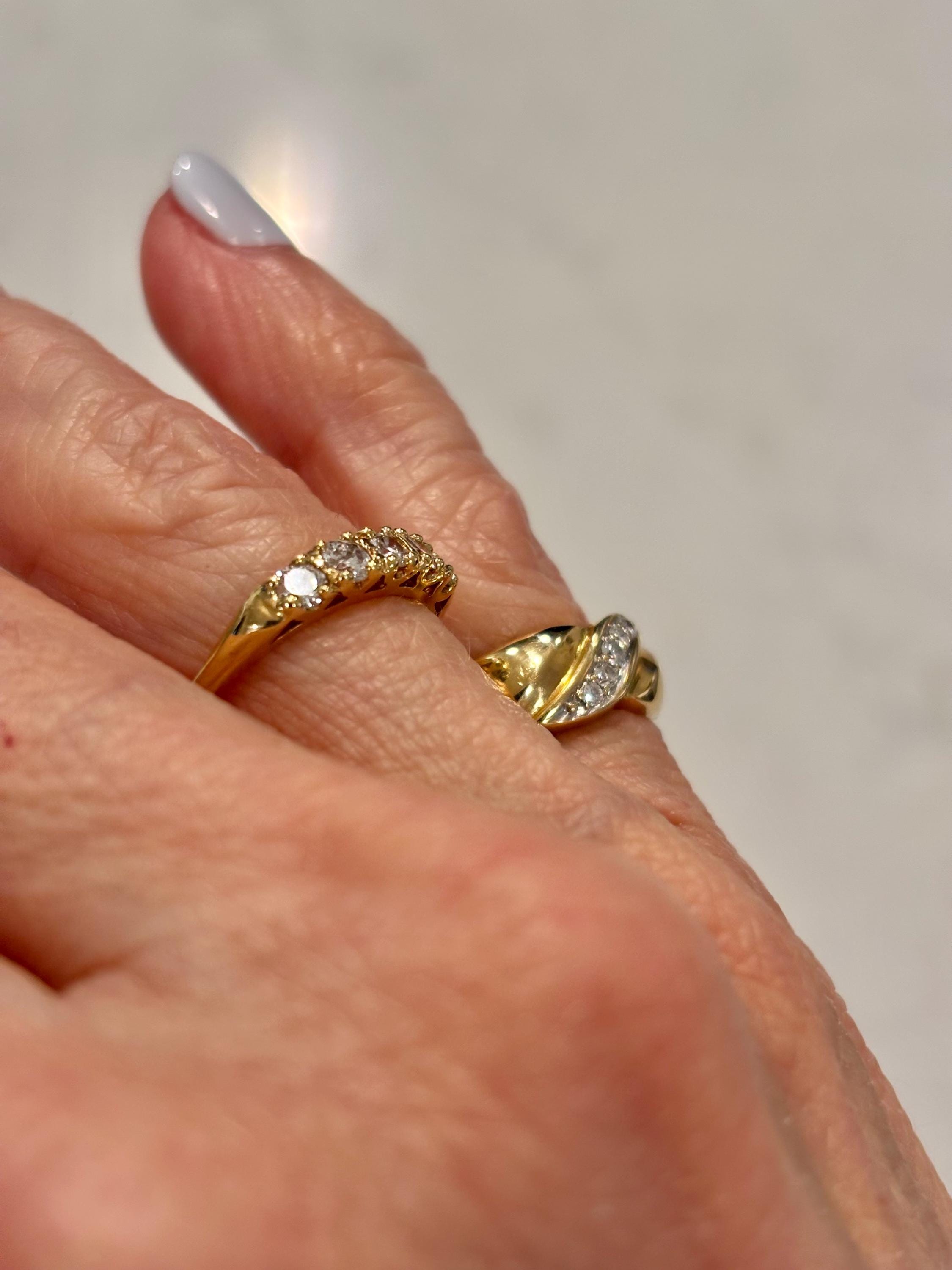 Vintage 14K Yellow Gold Diamond Half Eternity Band Ring, Stackable ...