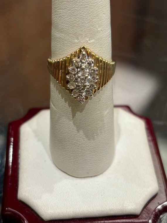 Vintage Diamond Cluster Waterfall Ring 14k Gold