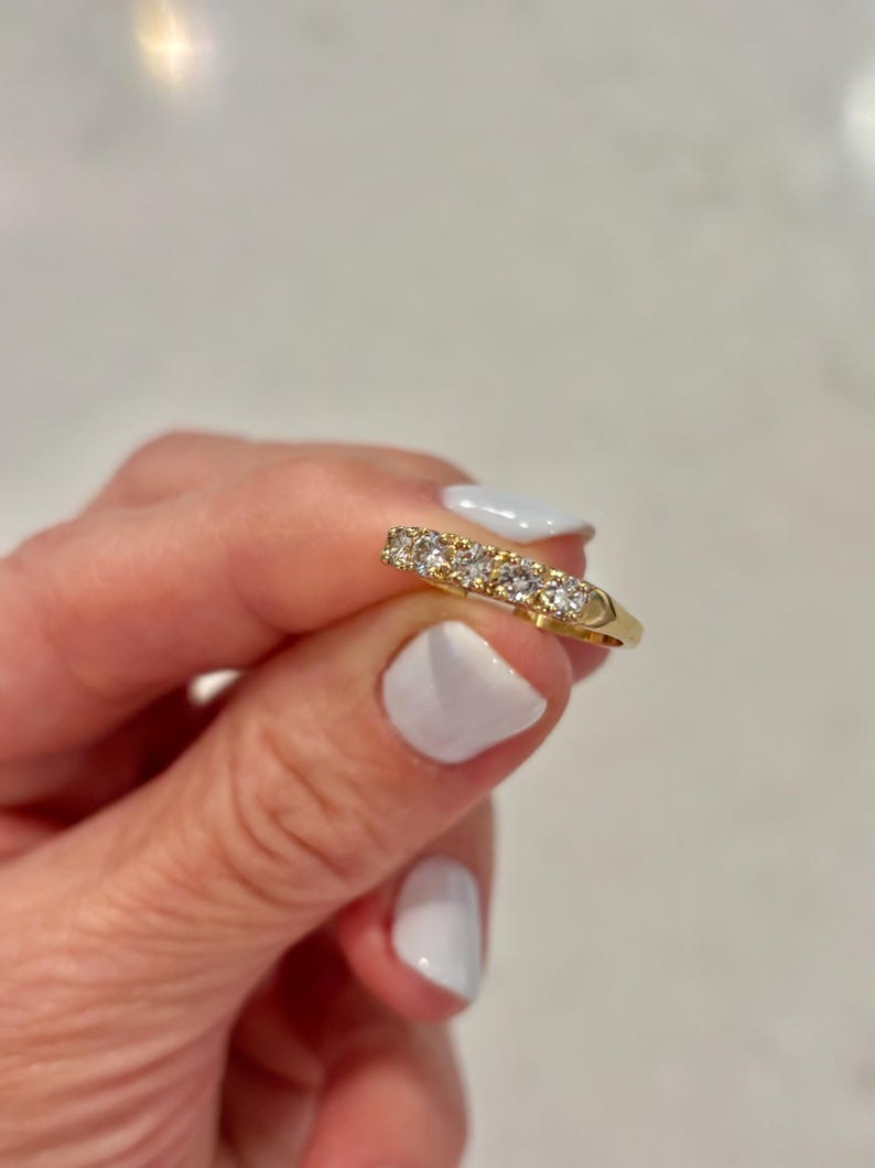 Vintage 14K Yellow Gold Diamond Half Eternity Band Ring, Stackable ...