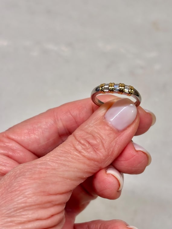 Vintage Platinum & 18K Yellow Gold Baguette Diamo… - image 9