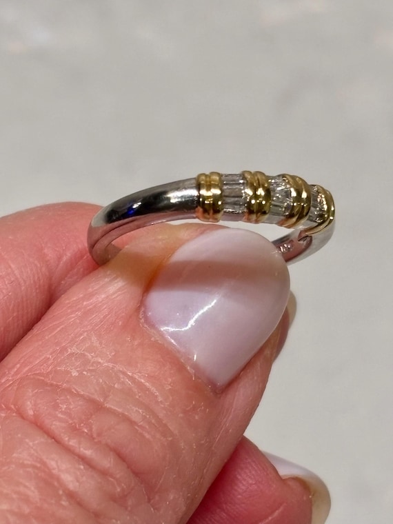 Vintage Platinum & 18K Yellow Gold Baguette Diamo… - image 2