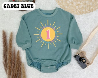 First Trip Around the Sun Birthday Baby Romper, Birthday Girl Pastel Colors, Girl 1st Birthday Long Sleeves Romper, Birthday Party Onesie