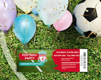 Football Party Invitations - Liverpool LFC Football Ticket style invites, personalised, Editable, INSTANT DOWNLOAD