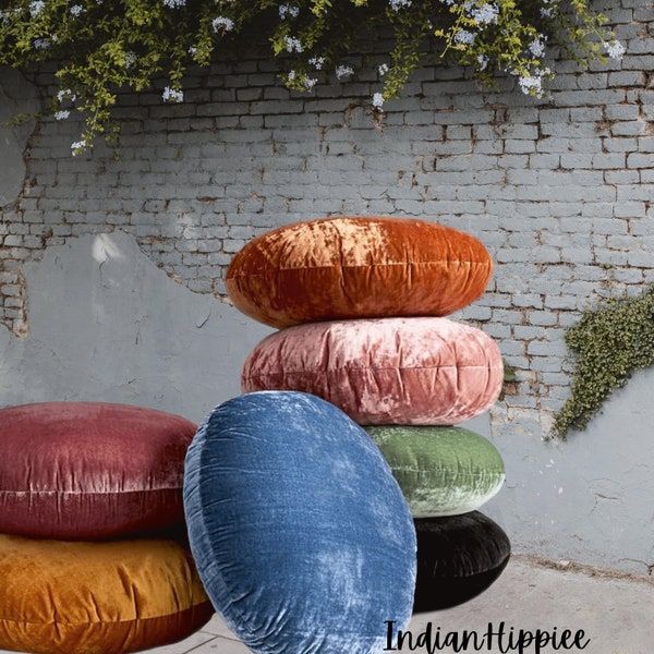 Crushed Velvet Round Floor Cushion Cover, Decorative Pillow Cover, Yoga Mediation Velvet Pouf Cover Soft Cozy Seating Cushion Zippered Cover