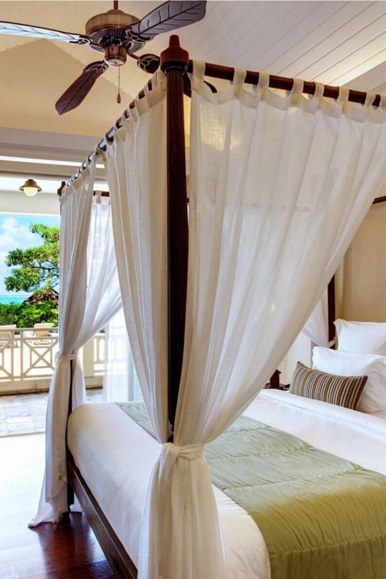 Stylish Canopy Bed Curtain Made of Linen, Perfect off White Linen Drapes, Gauze Linen Bed Canopy