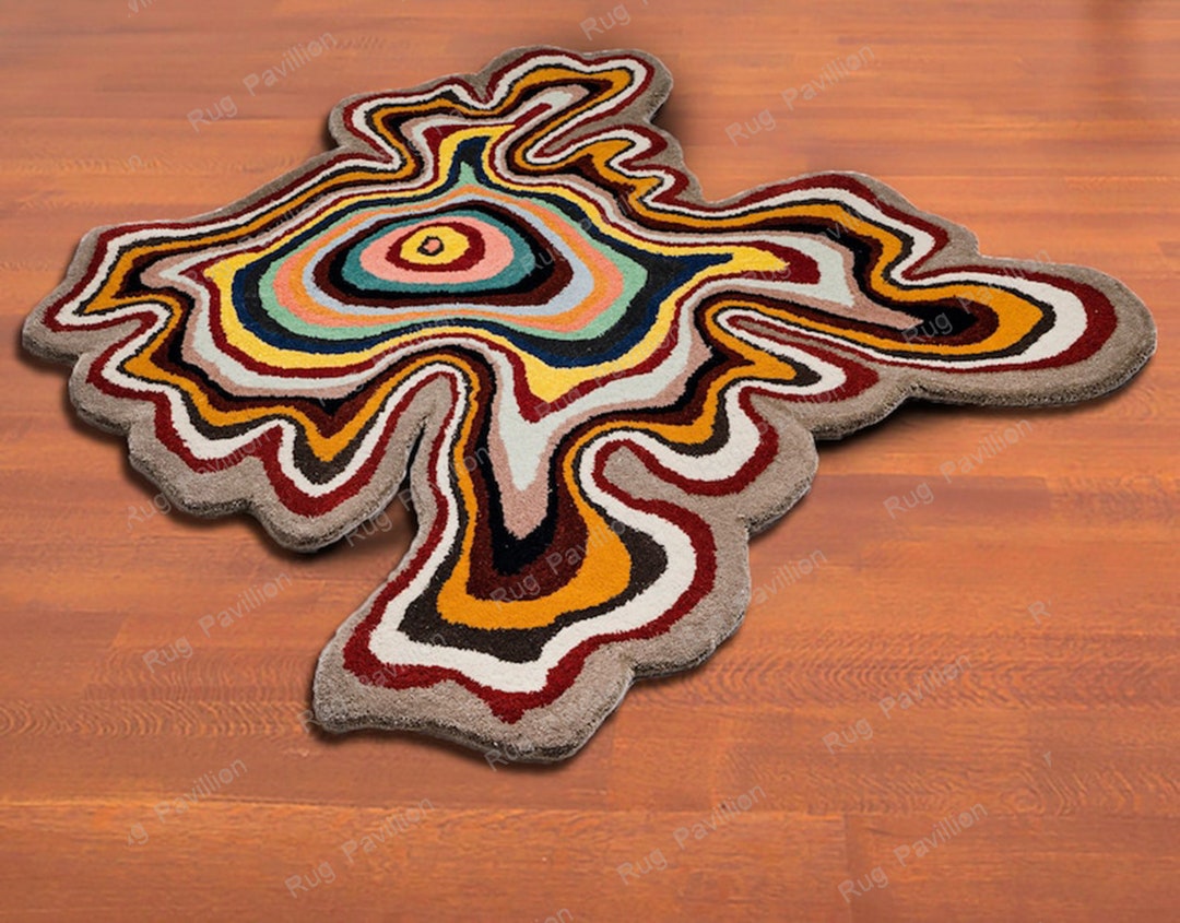 Irregular Shaped Throw Rug Illusion Pattern Hand-tufted 100% Wool ...