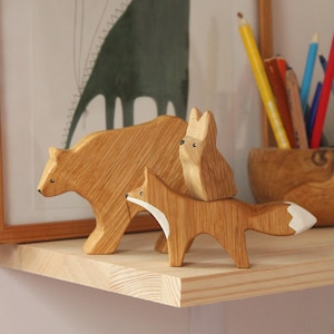 Forest animals SET, Wooden animal figurines, Unique Gifts for kids, Educational waldorf toys, Bear, Hare, Fox, Eco friendly open ended toys