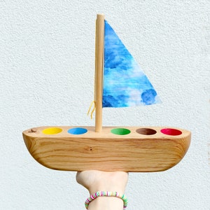 Wooden Pencil Holder with Nautical Mood, Eco friendly Kids desk organizer, Sailboat Crayon holder, Office desk Accessory, unique Sailor Gift Blue -  hand dyed