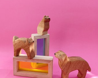 Cats and Dog play SET | Handmade Wooden Animals | Pretend Play Toys | Animal Lover Gift | Kids Playroom Decor | Pets Play Set for Children